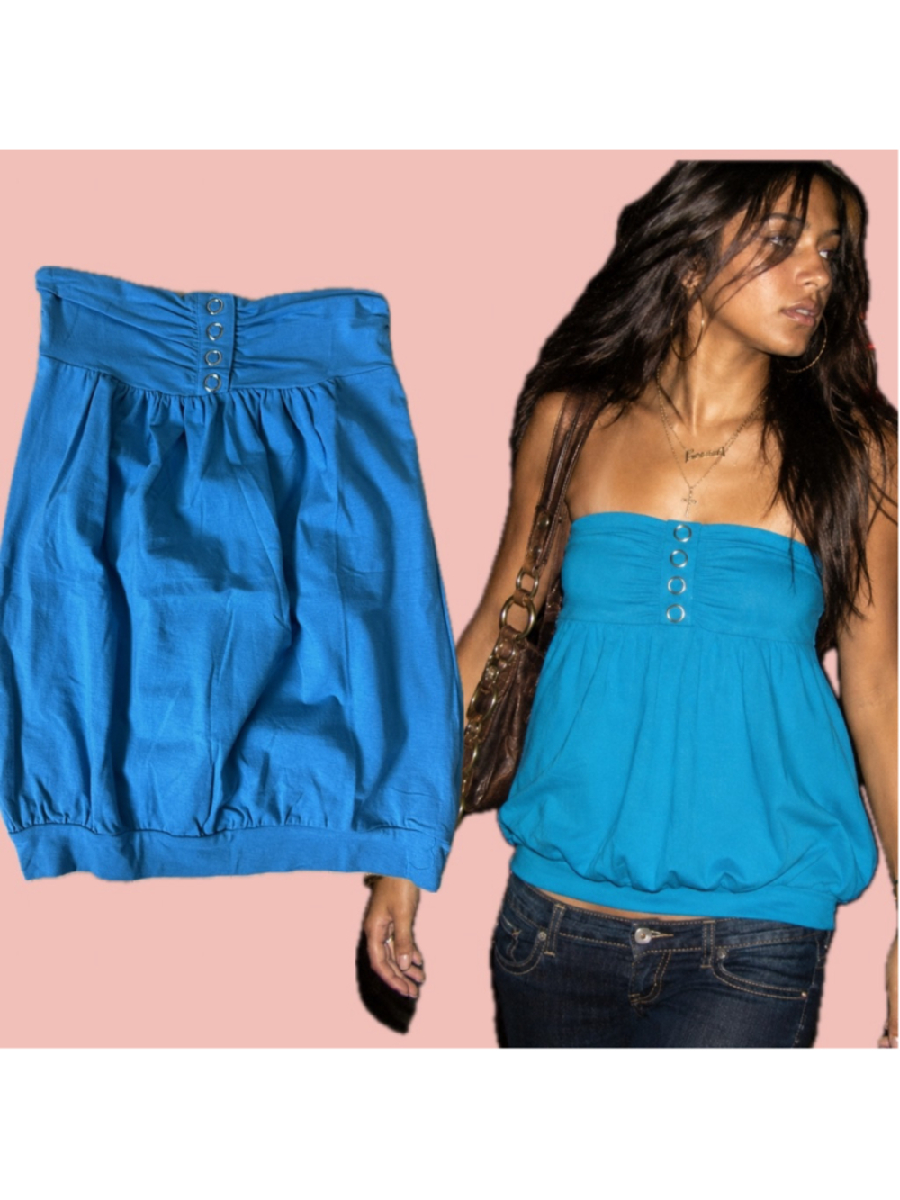 Y2K Turquoise Bubble Hem Tube Top Deadstock Alcott Size M – Cinched